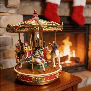 VTG 1996 Mr. Christmas Holiday Go Round Animated Musical Carousel - Works! IOB
